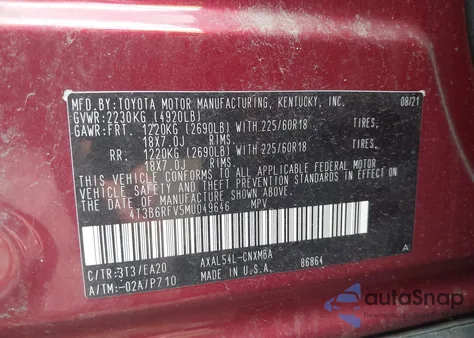 2021 Toyota Rav4 Hybrid Xle Premium from USA, damaged, VIN 4T3B6RFV5MU049646